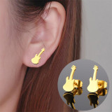 Pendientes de acero inoxidable con forma de violín a la moda para mujer, sin incrustaciones, pendientes de acero inoxidable