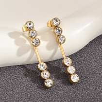 1 par de elegantes pendientes redondos chapados en acero inoxidable con incrustaciones de diamantes de imitación artificiales chapados en oro de 14 quilates
