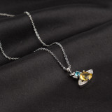 1 pieza de collar con colgante de piedras preciosas artificiales con incrustaciones de cadena de acero de titanio y nudo de lazo de estilo Simple