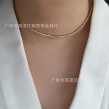 Collar De Acero De Titanio Con Cadena De Circón Y Garra De Hueso De Serpiente Geométrica De Moda