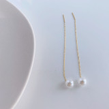 Línea de oreja de perla con incrustaciones de revestimiento de acero de titanio con borla de estilo simple 1 par