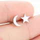 Pendientes con revestimiento asimétrico de acero inoxidable con diseño de luna y estrella de moda, 1 par