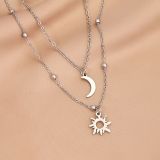 Collares de doble capa de acero inoxidable Sun Moon de estilo simple