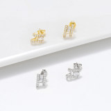 1 par de aretes chapados en plata de ley con incrustaciones de chapado irregular en forma de U, elegante, glamoroso, romántico, circón, chapado en oro de 14 quilates, chapado en oro blanco