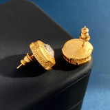 1 par de pendientes de cristal de acero inoxidable tallados con incrustaciones redondas de estilo clásico elegante