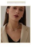 Collar Con Colgante De Perlas De Acero Titanio Y Mariposa De Moda, 1 Pieza