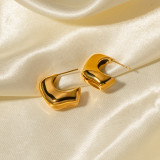 1 par de pendientes chapados en oro de 18 quilates de acero inoxidable con revestimiento irregular en forma de C estilo IG
