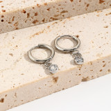 1 par de pendientes colgantes de diamantes de imitación con incrustaciones de pulido de acero inoxidable redondos de estilo simple