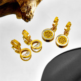 1 par de pendientes colgantes de concha de cristal Artificial de acero titanio con incrustaciones huecas geométricas estilo IG