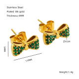 Pendientes chapados en oro de 18K con incrustaciones de nudo de lazo de flor de estilo clásico clásico elegante 1 par