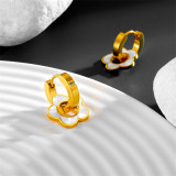 1 par de pendientes colgantes de concha con incrustaciones de acero inoxidable con flores dulces
