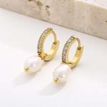 1 par de pendientes colgantes de diamantes de imitación de acero inoxidable con incrustaciones de revestimiento de perlas geométricas de estilo moderno
