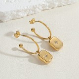 1 par de aretes de aro chapados en oro blanco chapado en oro de 14 quilates con incrustaciones redondas de hexagrama de estilo moderno con piedras preciosas artificiales de acero inoxidable