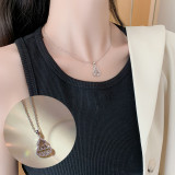 Collar con colgante de circonita y perlas artificiales con incrustaciones de acero y titanio, concha de corona a la moda, 1 pieza