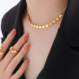 Collar chapado en oro de 18 quilates con revestimiento de acero de titanio geométrico estilo fresco hip-hop