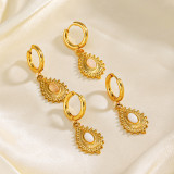 1 par de pendientes de gota chapados en oro de 18 quilates con incrustaciones de gotas de agua retro de acero inoxidable y piedra natural