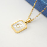 Collar con colgante de acero inoxidable con letras de moda, collares de acero inoxidable con concha chapada en oro