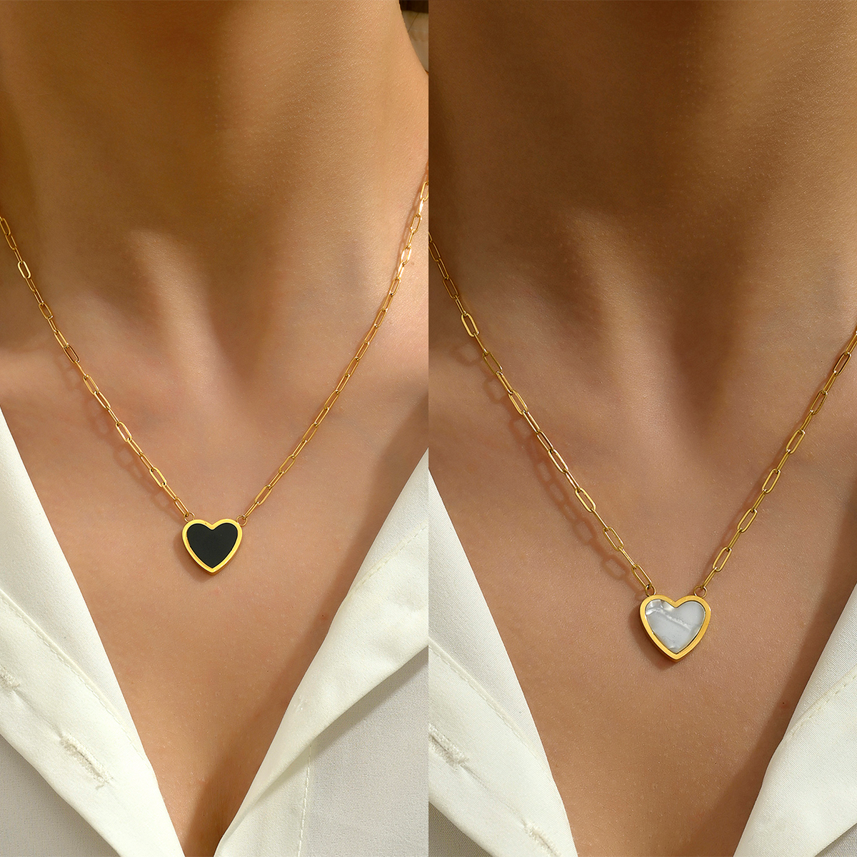 Collar chapado en oro de 18 quilates con revestimiento de acero inoxidable en forma de corazón romántico de vacaciones básicas