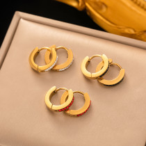 1 par de pendientes chapados en oro de 18 quilates con incrustaciones geométricas de acero de titanio y circonita de estilo vintage