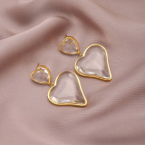 1 par de pendientes colgantes de circonita de acero inoxidable con incrustaciones chapadas en forma de corazón dulce y elegante