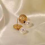 Pendientes colgantes de perlas de acero inoxidable redondos estilo INS 1 par