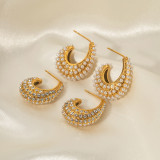 1 par de pendientes chapados en oro de 18K con incrustaciones de perlas y circonitas chapadas en acero inoxidable en forma de calle estilo INS
