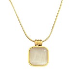 Collar con colgante de ópalo con incrustaciones de acero de titanio cuadrado geométrico elegante para mujer