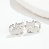 Pendientes con diseño de gato lindo, chapado en acero inoxidable, 1 par