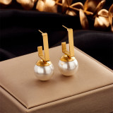 Pendientes de perlas chapados en oro de acero de titanio geométrico de estilo vintage 1 par