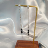 1 par de pendientes colgantes chapados en oro con incrustaciones de borlas estilo IG de acero inoxidable con cristal artificial