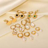 1 par de pendientes colgantes de circón de piedra Natural con incrustaciones de perlas artificiales de acero inoxidable con mariposa cuadrada redonda Retro