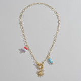 Fashion Sun Collar con colgante de perlas artificiales chapado en oro de acero inoxidable, 1 pieza