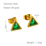 1 par de pendientes colgantes chapados en oro de 18 quilates con incrustaciones de circonita de acero inoxidable con forma de corazón retro