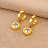 1 par de elegantes pendientes colgantes chapados en oro y acero titanio de color sólido