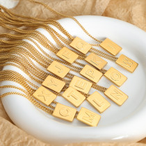 Collar con colgante chapado en oro de 18 quilates, estilo informal, sencillo, con letras rectangulares, chapado en acero de titanio