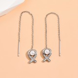Línea de oreja de diamantes de imitación, perlas artificiales con incrustaciones de acero inoxidable, estilo Simple, 1 par