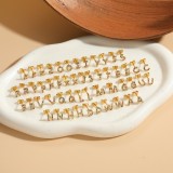 Pendientes chapados en oro de 14K con incrustaciones de cobre y circonita, elegantes y lujosos, estilo clásico, con letras asimétricas, 1 par