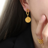 1 par de pendientes colgantes chapados en oro de 18 quilates de acero titanio redondo estilo vintage