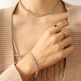 Color sólido retro color diamante circón incrustado collar pulsera joyería de acero titanio