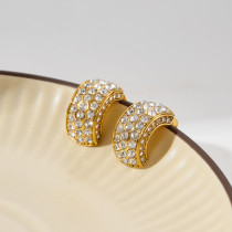 Pendientes chapados en oro de 18K con incrustaciones de pulido en forma de C, elegantes y lujosos, 1 par