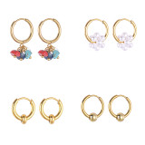 Pendientes de acero inoxidable de estilo vintage Chapado en pendientes de acero inoxidable con perlas artificiales