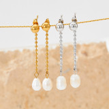 1 par de aretes chapados en acero inoxidable con borlas de estilo simple