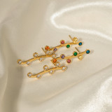 1 par de pendientes de diamantes de imitación con incrustaciones de acero inoxidable con hojas informales estilo INS