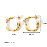 1 par de pendientes chapados en acero inoxidable en forma de U de estilo simple