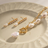 1 pieza de collar con colgante de perlas barrocas de acero inoxidable irregulares a la moda