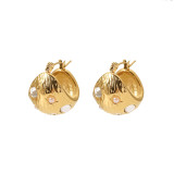 Pendientes geométricos de acero inoxidable de estilo simple Pendientes de acero inoxidable con perlas chapadas en oro