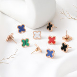 1 par de pendientes chapados en oro de acero inoxidable con diseño de hoja y flor de estilo Simple