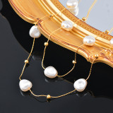 Collares en capas con perlas artificiales, chapado en acero y titanio, geométrico, 1 pieza