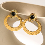 Pendientes redondos de piedra natural con incrustaciones de acero de titanio, 1 par