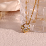 Collar con colgante de perlas de diamantes de imitación con incrustaciones de acero inoxidable irregular elegante